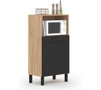 Buffet mi-haut de cuisine pour micro-onde 60 cm CINA 1 tiroir 2 portes façon hêtre et noir Noir G