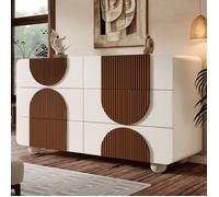 Buffet moderne 121x41x71cm - 6 tiroirs coulissants silencieux - Conception géométrique - Blanc + Marron