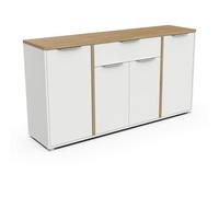Demeyere Enfilade ACCESS - 4 portes 1 tiroir - Blanc mat & Chêne Hamilton - 160,7x39,6x85,6 cm