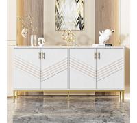 Buffet moderne 4 portes (blanc et or) : design élégant, corps MDF + pieds métal, grande capacité, étagères réglables (salon/salle à manger/couloir)