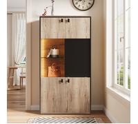 Buffet moderne 5 portes, Buffet bahut avec LED et 2 étagères ouvertes, Buffet industriel salon, Vitrine 78x36x150 cm, Buffet cuisine