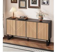 Buffet moderne, armoire de rangement à quatre portes, panneaux de porte rayés, longueur 160 cm, adapté aux salons et aux couloirs.