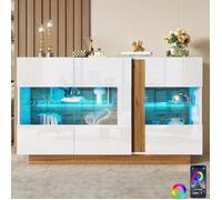 Buffet Moderne avec 3 portes acryliques 2 compartiments et éclairage LED blanc+nature pour salon couloir 120×38×80cm