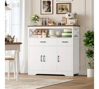 Buffet moderne, blanc et marron, avec deux tiroirs et trois portes