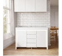 Buffet moderne blanc laqué 120 cm avec éclairage LED RGB et quatre tiroirs