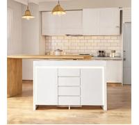 Buffet moderne blanc laqué 120 cm avec éclairage LED RGB et quatre tiroirs - Blanc laqué MDF 47.24 x 13.39 x 31.5 cm Ref