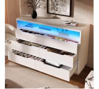 Buffet Moderne Blanche - LED Intelligent & Effet Marbre Tendence, 6 Tiroirs, Sécurité Enfant Anti-Basculement - 120x40x85 cm