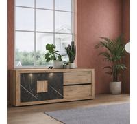 Buffet moderne bois et marbre avec LED 210cm RACHA