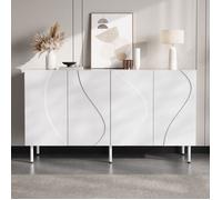Buffet moderne, Buffet bahut avec 4 portes, 140x40x77.5 cm, Grand espace de rangement, Panneaux de particules, Pieds en métal, Blanc