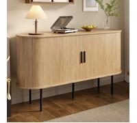 Buffet moderne, Buffet bas 140 cm avec 2 portes, Poignées en aluminium, Pieds fer, Meuble de rangement, Pour salon, salles à manger