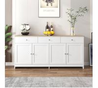 Buffet Moderne,Buffet Bas,Buffet bahut avec 3 tiroirs et 4 portes,Rangement,Armoire de Cuisine,160x37x75cm,Blanc,Pour Salon,Cuisine