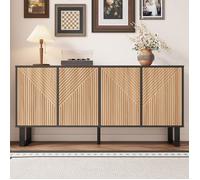 Buffet moderne - Buffet industriel 4 portes - Noir et bois - 160x38x75 cm - Design minimaliste