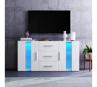 Buffet moderne, Commode 3 tiroirs avec lumières LED multicolores, 2 placards, 140 cm - Meuble TV Suspendu, Blanc Aosom France