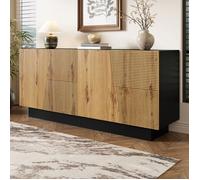 Buffet moderne de 160 cm, finition bois, quatre portes, design géométrique, avec étagères réglables, meuble de rangement pour salon