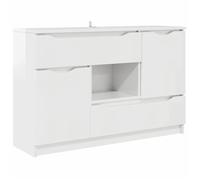 vidaXL Buffet Blanc Brillant 100 x 30 x 65,6 Bois d'ingénierie, Meuble de Rangement Moderne, rectangulaire, Bois Solide, Portes à charnières, tiroirs à roulements à Billes, Salon