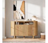 Buffet moderne en MDF finition naturelle 120 cm, portes à relief et niches arrondies, style scandinave
