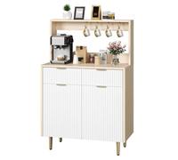 Buffet moderne - Garvee - Panneaux ondulés - Cannelés - 80x40x123 cm - Biege - Deux niveaux - Deux tiroirs