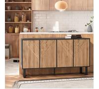 Buffet moderne noir et bois naturel, 160 cm de long, design 3D à rayures, grand rangement