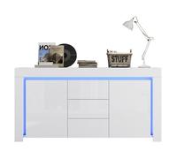 Buffet moderne O.Ye avec éclairage LED, meuble de salon avec 3 tiroirs et 2 portes, buffet avec espace de rangement blanc BUFFET