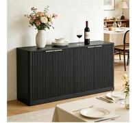 Buffet Moderne Ondulé Noir 150cm, Meuble Rangement Courbe 4 Portes, Multi-usage Cuisine Salon Chambre 150x40x70,5cm