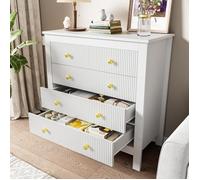 Buffet - ModernLuxe - Commode 4 tiroirs - Bois massif - Blanc - Design contemporain