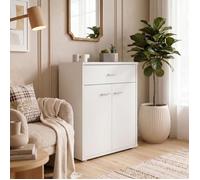 Buffet MONACO, commode meuble de rangement avec 1 tiroir et 2 portes, en mélaminé blanc