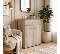 Buffet MONACO, commode meuble de rangement avec 1 tiroir et 2 portes, en mélaminé décor chêne sonoma