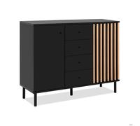Buffet - MONZA 01B - Noir / Chêne artisan - 2 portes - 4 tiroirs - 118 x 90 x 40 cm