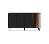 Buffet MONZA Décor chene artisan 3 portes 4 tiroirs 160 90 40 cm Noir