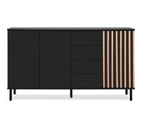 Buffet MONZA Décor chene artisan 3 portes 4 tiroirs 160 90 40 cm Noir