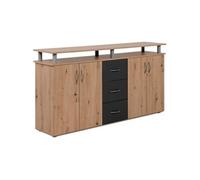 Buffet NEVADA Décor Chene artisan et Anthracite 4 portes 3 tiroirs L 155 H 83 P 35