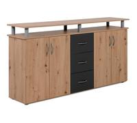 Buffet NEVADA - Décor Chêne artisan et Anthracite - 4 portes 3 tiroirs - L 155 x H 83 x P 35 cm