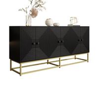 Buffet Noir Moderne 3 Portes Doubles, Grand Rangement, Finition Mate - Meuble de Rangement Design pour Salon, Salle à Manger et Bu