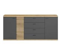 Buffet - Norris - En panneaux de particules - Chene blond / gris anthracite - 3 portes - 3 tiroirs - Contemporain - Gris anthracite et décor chêne blond G