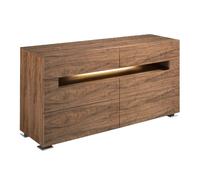 Buffet noyer et acier poli avec éclairage intérieur