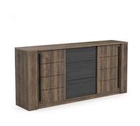 Buffet Original 2 Portes & 3 Tiroirs - Style Industriel - Coloris Bois Brûlé & Noir Charbon - 200 x 90 x 45 cm
