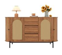 Buffet Ovale avec Rotin, Meuble de Rangement, Noyer, 140x38x77.5cm