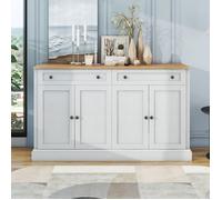 Buffet - PARIS - Commode bahut - 4 portes - 2 tiroirs - Bois massif blanc et brun