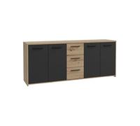 Buffet PILVI Style contemporain Particules mélaminé Décor Chene artisan et 4 portes