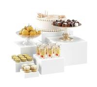 Buffet Riser Lot de 6 présentoirs à gâteau en acrylique de 8 à 20 cm avec fond creux en acrylique blanc Présentoir pour buffets, mariages, anniversaires, fêtes