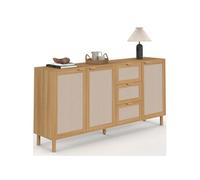 IDMarket - Buffet ROBIN 160 cm - 4 portes, bois et tissu effet lin - Beige