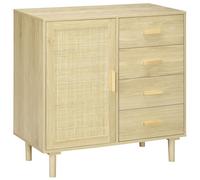 HOMCOM Buffet rotin Meuble de Rangement avec placards à Porte cannage et 4 tiroir, Buffet Salle à Manger, Salon, Chambre, 80 x 38 x 80,5 cm, Effet Bois Naturel