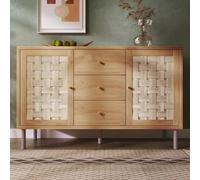 Buffet rustique en chêne - 120 x 40 x 75 cm - Commode avec 2 portes et 3 tiroirs, étagères réglables en hauteur, pieds en métal, sécurité anti-basculement, armoire de rangement pour salon, couloir