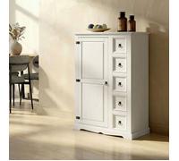 Buffet salle à manger apothicaire TEQUILA L 95 cm en bois massif blanc avec 1 porte battante et 5 tiroirs