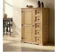 Buffet salle à manger apothicaire TEQUILA L 95 cm en bois massif coloris naturel avec 1 porte battante et 5 tiroirs