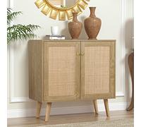 Buffet Salle a Manger avec 2 Portes en Rotin Meuble de Rangement 80x35x79cm | Armoire de Cuisine avec Étagère Réglable, Pieds en Bois Massif, Anti-basculement, Bahut pour Salon Cuisine Entrée 80x35x79cm