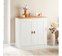 Buffet salle à manger BOLTON en bois massif L 91 cm avec 2 grandes portes battantes , blanc et brun