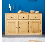 Buffet salle à manger CANCUN L 135 cm en bois massif finition laquée avec 3 portes et 3 tiroirs meuble de rangement bas style maison de campagne bahut vaisselier commode pratique 135 x 80 x 40 cm