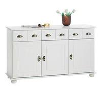 Buffet salle à manger COLMAR L 134 cm en bois massif blanc 3 tiroirs 3 portes avec 2 étagères, meuble rangement Blanc G