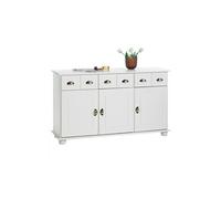 Buffet salle à manger COLMAR L 134 cm en bois massif blanc 3 tiroirs 3 portes avec 2 étagères, meuble rangement